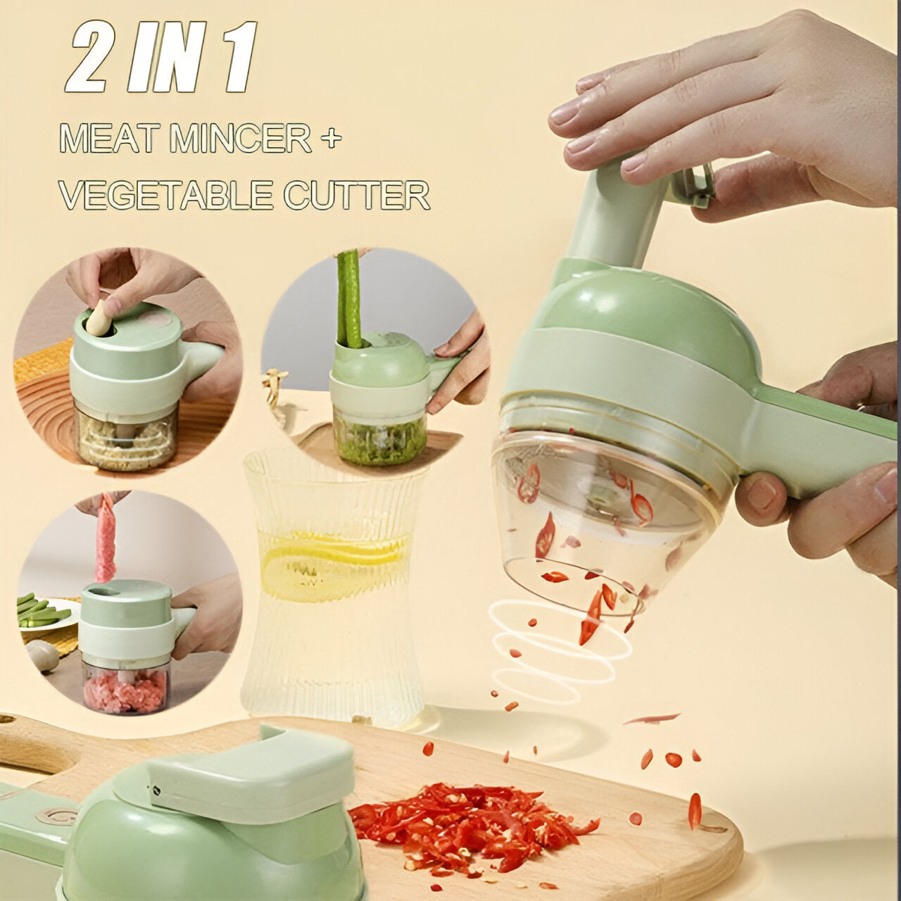 4 In 1 Handheld Electric Vegetable Cutter Wireless Chop Garlic Mash Minced Slice Onion Cutting Multifunctional Cooking Gadget